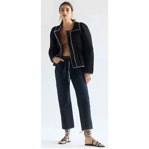 Anthropologie Quilted Puff Sleeve Jacket in Black - Picture 2 of 11